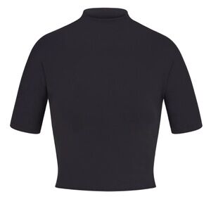 Raw Edge Cropped Mockneck Tee - L